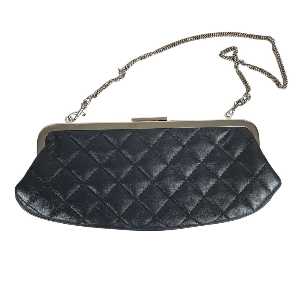 Gianni Bernini Navy Quilted Faux Leather Clutch Chain Strap Parisian Holiday Lux